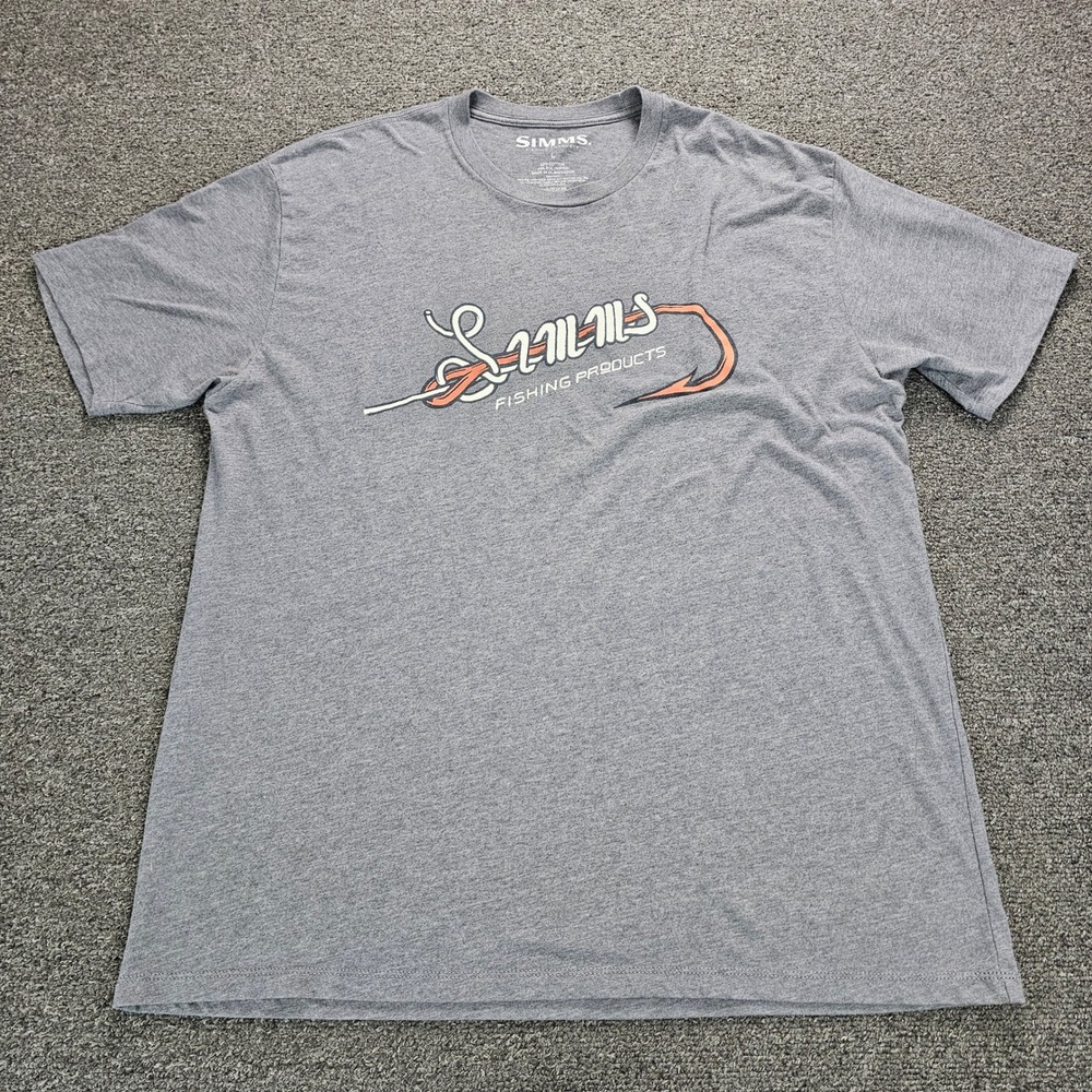 Simms Fishing Products Shirt Mens Large Gray Short Sleeve Hook Logo Outdoor